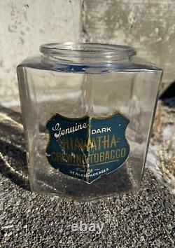 Early Antique Hiawatha Chewing Tobacco General Store Jar Advertising Cigar Smoke