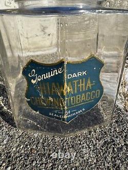 Early Antique Hiawatha Chewing Tobacco General Store Jar Advertising Cigar Smoke