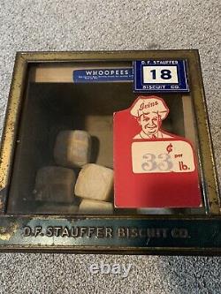 Early general store glass front biscuit box- D. F strauffer biscuit co