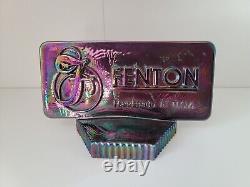 FENTON Iridescent CARNIVAL Glass Rectangle Dealer Sign LOGO, Purple