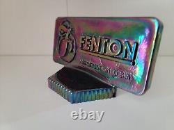 FENTON Iridescent CARNIVAL Glass Rectangle Dealer Sign LOGO, Purple