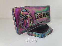 FENTON Iridescent CARNIVAL Glass Rectangle Dealer Sign LOGO, Purple