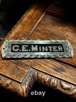 Fantastic Antique Sign C. E. Minter Chip Glass Scalloped Reverse Painted