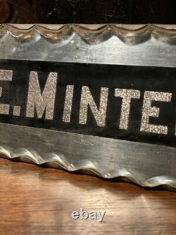 Fantastic Antique Sign C. E. Minter Chip Glass Scalloped Reverse Painted