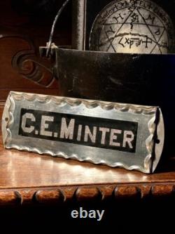 Fantastic Antique Sign C. E. Minter Chip Glass Scalloped Reverse Painted