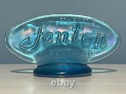 Fenton Art Glass Oval Store Display Logo Sign Iridescent Blue Carnival Glass