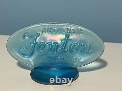 Fenton Art Glass Oval Store Display Logo Sign Iridescent Blue Carnival Glass