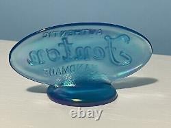 Fenton Art Glass Oval Store Display Logo Sign Iridescent Blue Carnival Glass