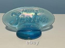 Fenton Art Glass Oval Store Display Logo Sign Iridescent Blue Carnival Glass