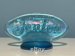 Fenton Art Glass Oval Store Display Logo Sign Iridescent Blue Carnival Glass