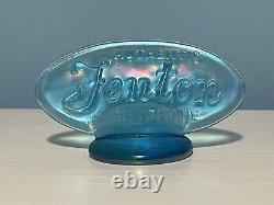 Fenton Art Glass Oval Store Display Logo Sign Iridescent Blue Carnival Glass