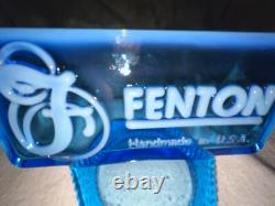 Fenton Blue Opalescent Dealer Sign-Vtg-Late 20th Century-Art Glass-USA