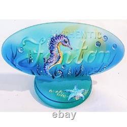 Fenton Handpainted Artist Signed Limited Edition Seahorse Teal Fenton Oval Logo
