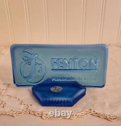 Fenton Vintage Rectangle Logo Dealer Sign Sapphire Blue Opalescent Glass