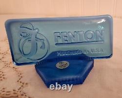 Fenton Vintage Rectangle Logo Dealer Sign Sapphire Blue Opalescent Glass