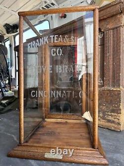 Frank Tea Spice Dove Brand Cincinnati Ohio Glass Store Display Case Antique Wood
