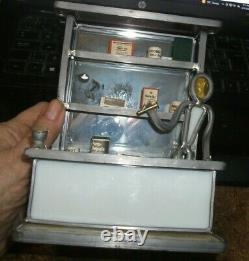 GLASS DRUG STORE DISPLAY with SHELVES, MINIATURE MEDICINE ADVERTISING CONTAINERS