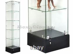 Glass Square Display Tower With Black Base Store Fixture Knocked Down #SC-GS20B