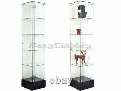 Glass Square Display Tower With Black Base Store Fixture Knocked Down #SC-GS20B