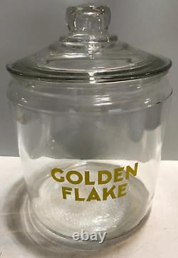 Golden Flake Glass Jar with Glass Lid Round Advertising Countertop Store Display