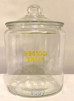 Golden Flake Glass Jar with Glass Lid Round Advertising Countertop Store Display