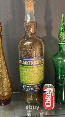 HUGE 24 CHARTREUSE STORE DISPLAY GLASS BOTTLE LIQUEUR Made In France Antique
