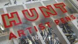 HUNT ARTIST PENS Old Wooden Store Display Case Glass Top with Tips Nibs