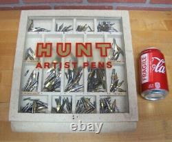 HUNT ARTIST PENS Old Wooden Store Display Case Glass Top with Tips Nibs
