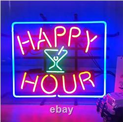 Happy Hour Bar Handmade Display Yellow Wall Glass Store Neon Sign 17x14