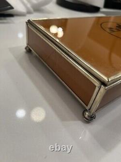 Hermes Orange Glass Brass Store Display Keepsake Jewelry Box Chest Case