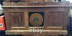 Huge Antique J & P Spool Cabinet Oak Wood Hinged Slated LID 6 Drawers Glass Well