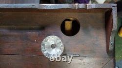 Huge Antique J & P Spool Cabinet Oak Wood Hinged Slated LID 6 Drawers Glass Well