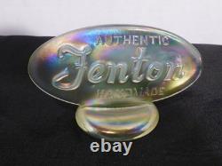 Irridescent Topaz Vaseline Uranium Glass Fenton Display Dealer Sign Logo Antique
