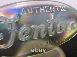 Irridescent Topaz Vaseline Uranium Glass Fenton Display Dealer Sign Logo Antique