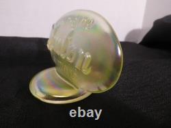 Irridescent Topaz Vaseline Uranium Glass Fenton Display Dealer Sign Logo Antique