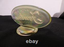Irridescent Topaz Vaseline Uranium Glass Fenton Display Dealer Sign Logo Antique