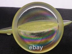 Irridescent Topaz Vaseline Uranium Glass Fenton Display Dealer Sign Logo Antique