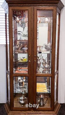 LARGE DISPLAY/CURIO CABINET Natural Wood-Glass-Mirror 73h 44w 15d NICE