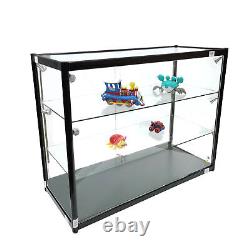 LED Lighted 3-Shelf Glass Showcase Cabinet Lock Display Store Counter Collection