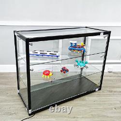 LED Lighted 3-Shelf Glass Showcase Cabinet Lock Display Store Counter Collection