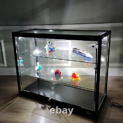 LED Lighted 3-Shelf Glass Showcase Cabinet Lock Display Store Counter Collection