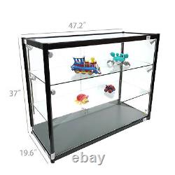 LED Lighted 3-Shelf Glass Showcase Cabinet Lock Display Store Counter Collection