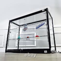 LED Lighted 3-Shelf Glass Showcase Cabinet Lock Display Store Counter Collection