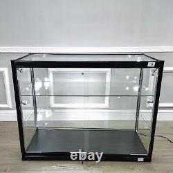 LED Lighted 3-Shelf Glass Showcase Cabinet Lock Display Store Counter Collection