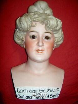 LIFE SIZE, RARE c1910, antique bisque boudoir store Mannequin head withglass eyes+