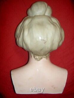 LIFE SIZE, RARE c1910, antique bisque boudoir store Mannequin head withglass eyes+