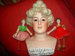 LIFE SIZE, RARE c1910, antique bisque boudoir store Mannequin head withglass eyes+