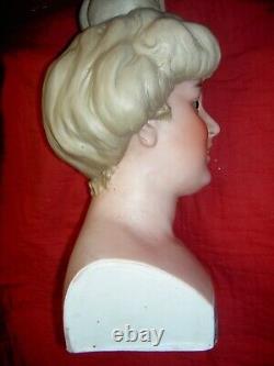 LIFE SIZE, RARE c1910, antique bisque boudoir store Mannequin head withglass eyes+