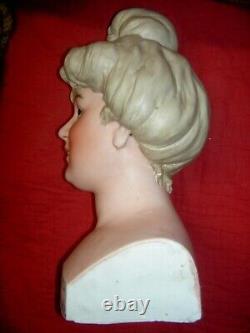 LIFE SIZE, RARE c1910, antique bisque boudoir store Mannequin head withglass eyes+