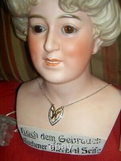 LIFE SIZE, RARE c1910, antique bisque boudoir store Mannequin head withglass eyes+